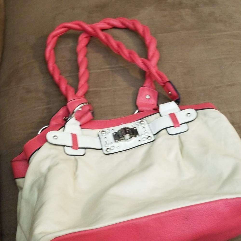 Pink and white rosetti bag